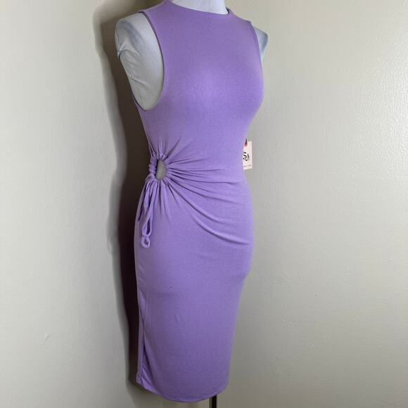 Sincerely Jules Bodycon Dress SMALL Purple Cutout Knee Length High Neck Party - Picture 3 of 6